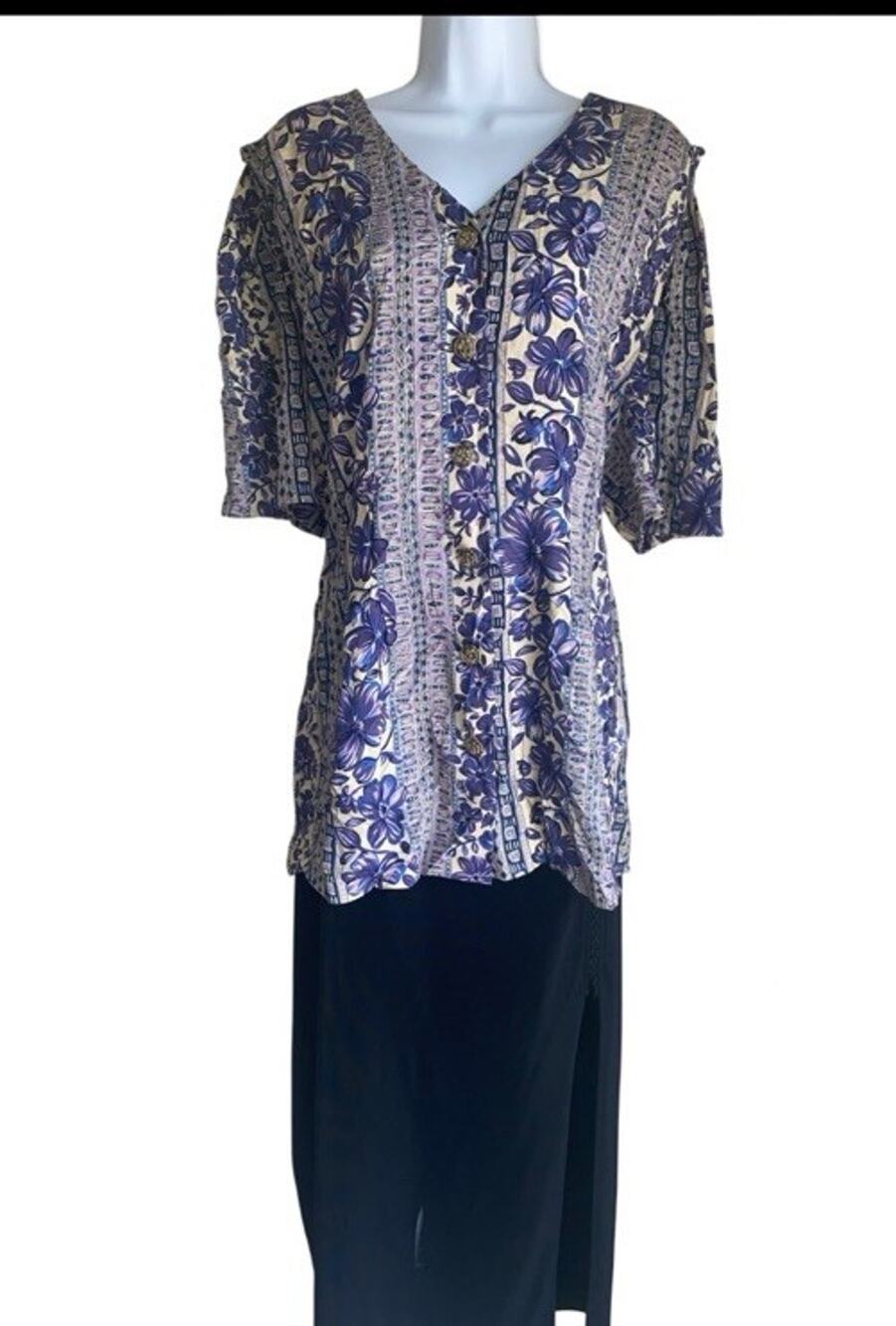VTG More Jazz Petite Plus 18 Floral Boho Tunic Resort Summer Blouse CottageCore